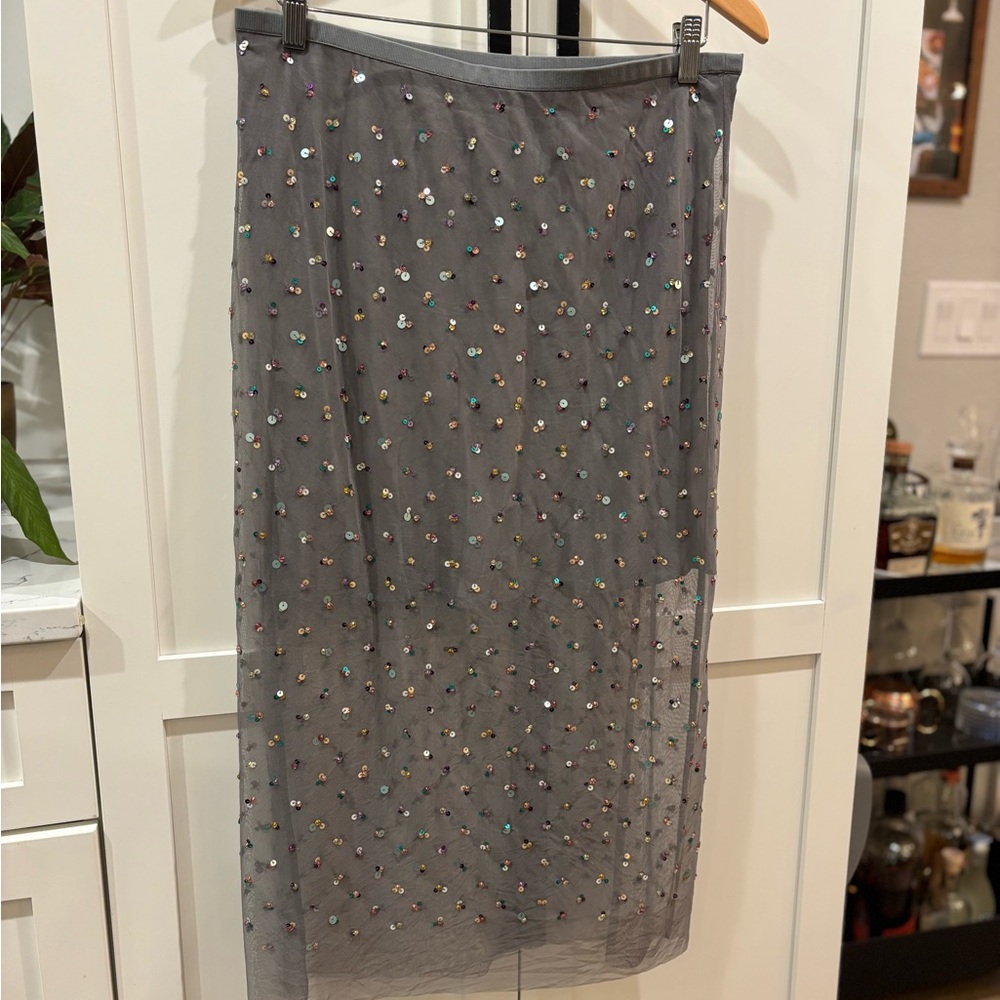 J. Crew Gwyneth Collection Gray Sequin Midi Skirt